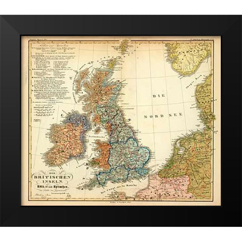 Die Britischen Inseln: Volker und Sprachen, 1847 Black Modern Wood Framed Art Print by Berghaus, Heinrich