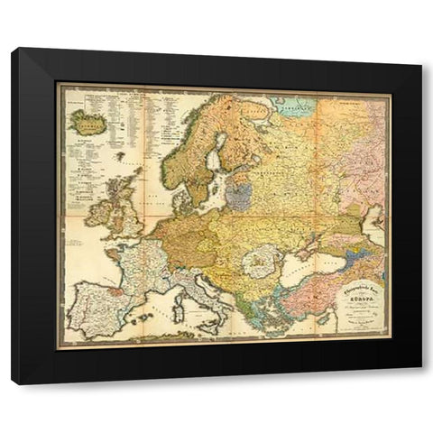 Ethnographische Karte von Europa, 1847 Black Modern Wood Framed Art Print with Double Matting by Berghaus, Heinrich