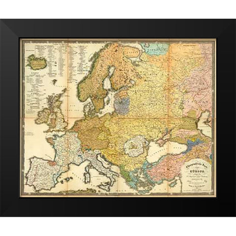 Ethnographische Karte von Europa, 1847 Black Modern Wood Framed Art Print by Berghaus, Heinrich