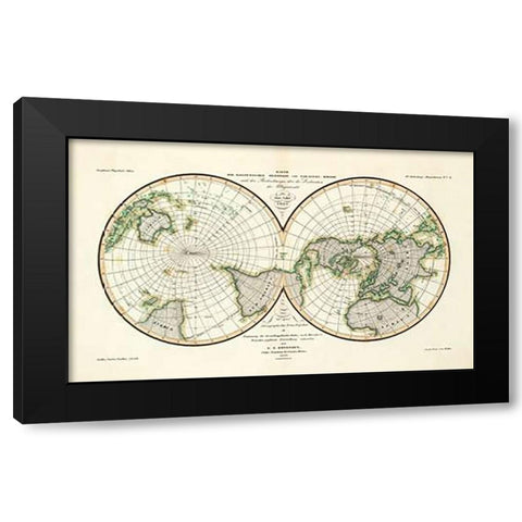 Karte Der Magnetischen Meridiane und Parallel-Kreise, 1840 Black Modern Wood Framed Art Print with Double Matting by Berghaus, Heinrich