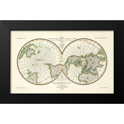 Karte Der Magnetischen Meridiane und Parallel-Kreise, 1840 Black Modern Wood Framed Art Print by Berghaus, Heinrich
