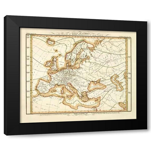 Karte Von Europa, 1837 Black Modern Wood Framed Art Print by Berghaus, Heinrich