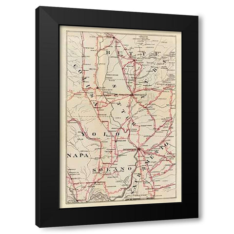 California - Colusa, Yolo, Napa, Butte, Yuba, Sutter, Solano, and Sacramento Counties, 1896 Black Modern Wood Framed Art Print by Blum, George W.