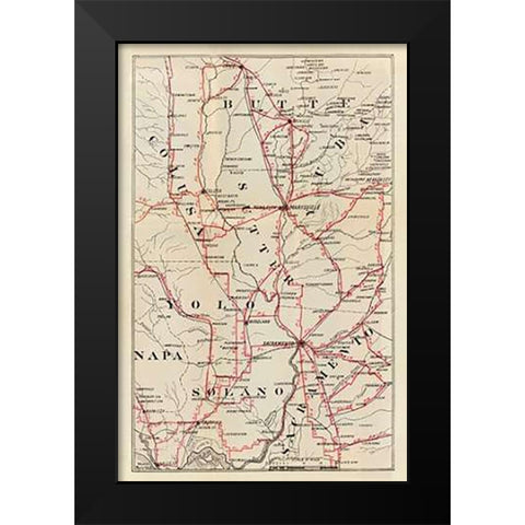 California - Colusa, Yolo, Napa, Butte, Yuba, Sutter, Solano, and Sacramento Counties, 1896 Black Modern Wood Framed Art Print by Blum, George W.