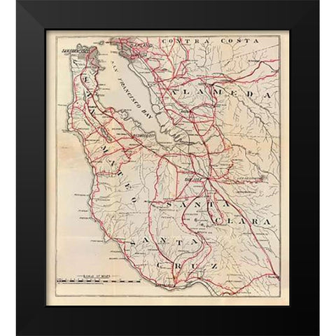 California - San Mateo, Santa Cruz, Santa Clara, Alameda, and Contra Costa Counties, 1896 Black Modern Wood Framed Art Print by Blum, George W.