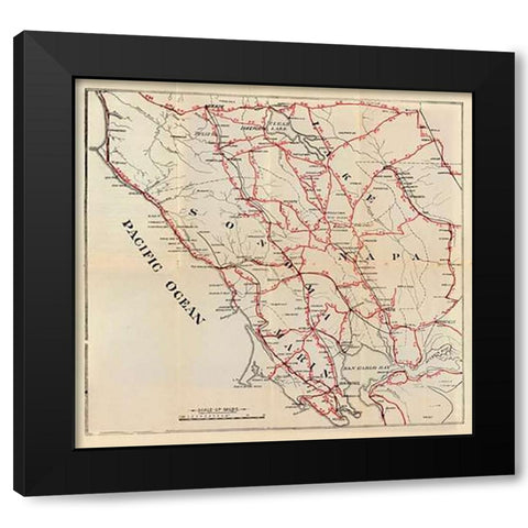 California - Sonoma, Marin, Lake, and Napa Counties, 1896 Black Modern Wood Framed Art Print with Double Matting by Blum, George W.