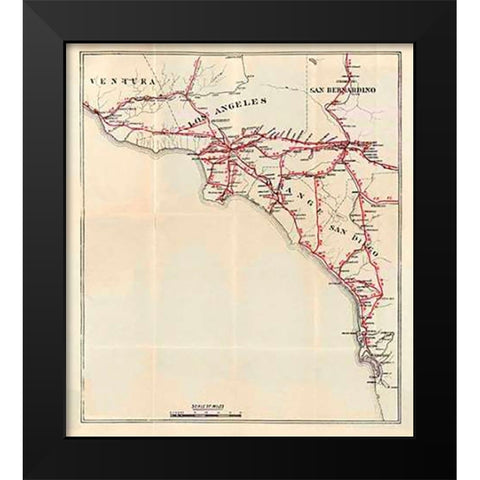 California - Ventura, Los Angeles, San Bernardino, Orange, and San Diego Counties, 1896 Black Modern Wood Framed Art Print by Blum, George W.