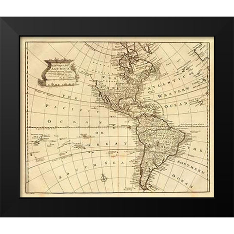 America, 1747 Black Modern Wood Framed Art Print by Bowen, Emanuel
