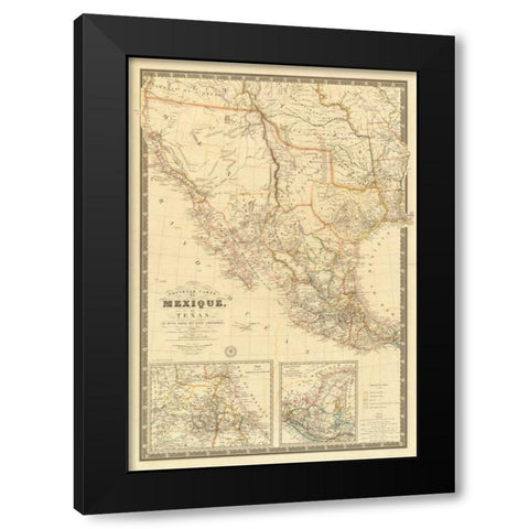 Nouvelle Carte du Mexique, Du Texas, 1840 Black Modern Wood Framed Art Print by Brue, Adrien Hubert