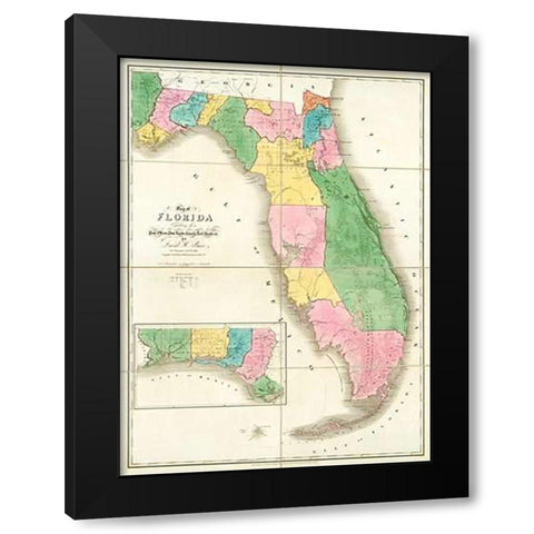 Map of Florida, 1839 Black Modern Wood Framed Art Print by Burr, David