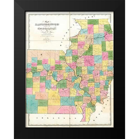 Map of Illinois and Missouri, 1839 Black Modern Wood Framed Art Print by Burr, David
