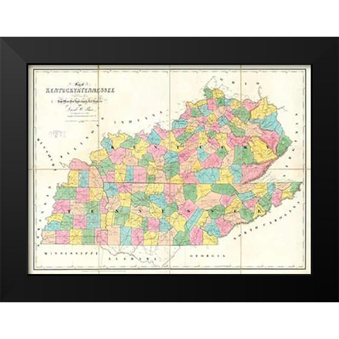 Map of Kentucky and Tennessee, 1839 Black Modern Wood Framed Art Print by Burr, David