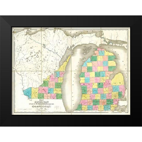 Map of Michigan and Part of Wisconsin Territory, 1839 Black Modern Wood Framed Art Print by Burr, David