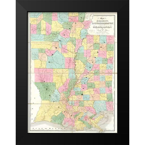 Map of Mississippi, Louisiana and Arkansas, 1839 Black Modern Wood Framed Art Print by Burr, David