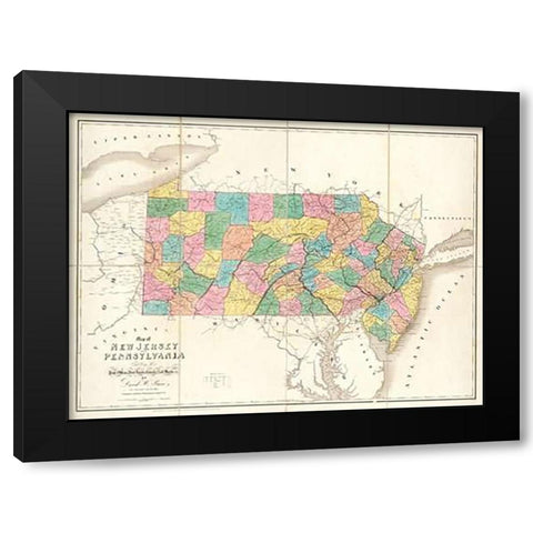 Map of New Jersey and Pennsylvania, 1839 Black Modern Wood Framed Art Print by Burr, David