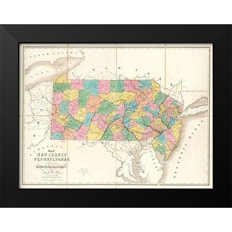 Map of New Jersey and Pennsylvania, 1839 Black Modern Wood Framed Art Print by Burr, David