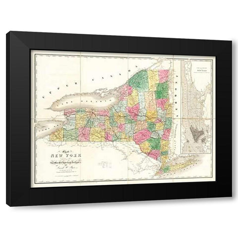 Map of New York, 1839 Black Modern Wood Framed Art Print by Burr, David