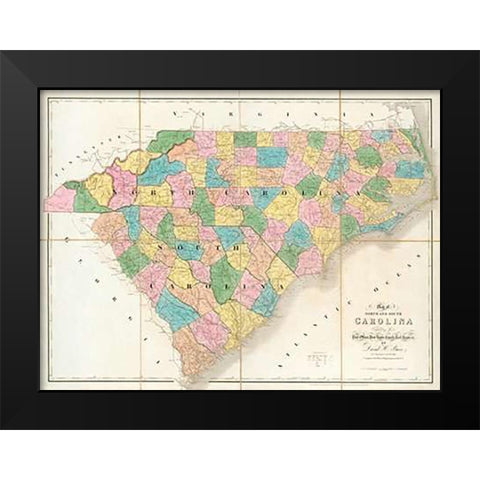 Map of North and South Carolina, 1839 Black Modern Wood Framed Art Print by Burr, David