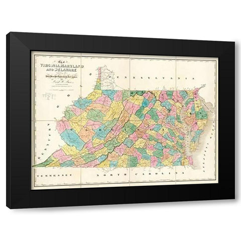 Map of Virginia, Maryland and Delaware, 1839 Black Modern Wood Framed Art Print by Burr, David
