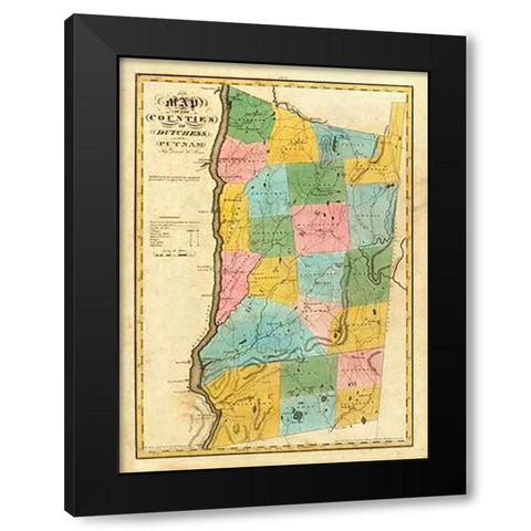 New York - Dutchess, Putnam counties, 1829 Black Modern Wood Framed Art Print with Double Matting by Burr, David