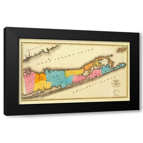 New York - Suffolk County, 1829 Black Modern Wood Framed Art Print with Double Matting by Burr, David