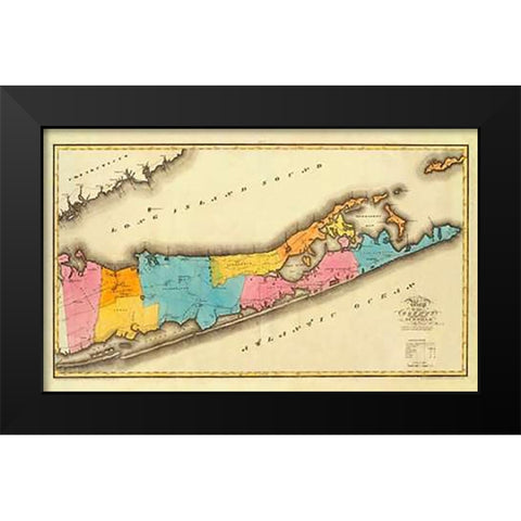 New York - Suffolk County, 1829 Black Modern Wood Framed Art Print by Burr, David