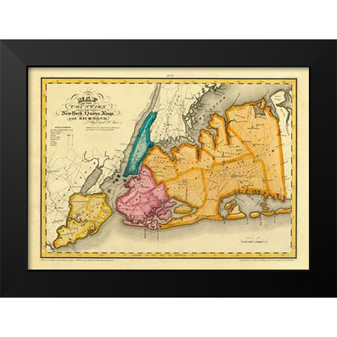 New York, Queens, Kings, Richmond counties, 1829 Black Modern Wood Framed Art Print by Burr, David