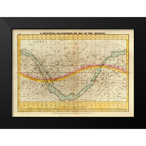 A Celestial Planisphere, or Map of the Heavens, 1835 Black Modern Wood Framed Art Print by Burritt, Elijah