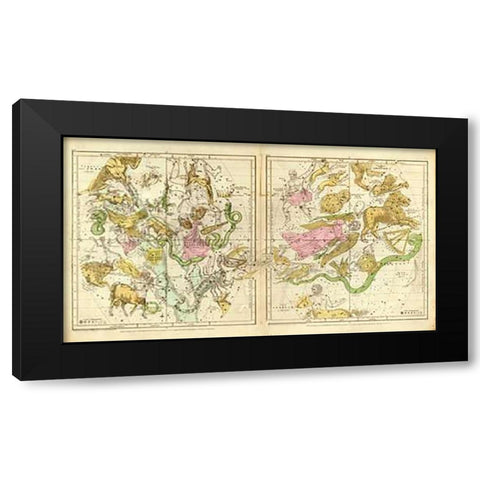 The Constellations in April - September, 1835 Black Modern Wood Framed Art Print with Double Matting by Burritt, Elijah