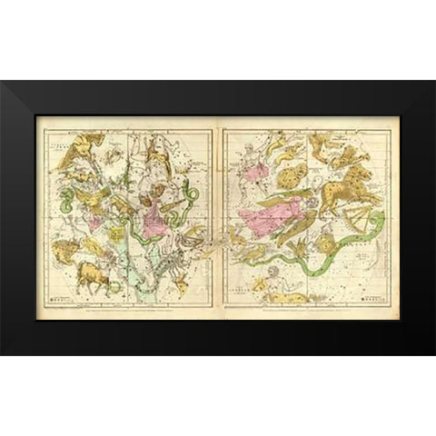 The Constellations in April - September, 1835 Black Modern Wood Framed Art Print by Burritt, Elijah