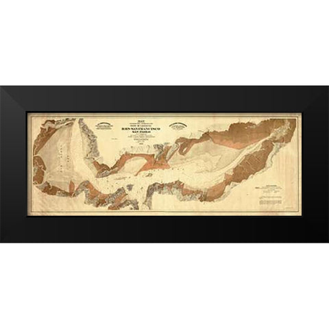 Map exhibiting the salt marsh and lands adjacent to the bays of San Francisco and San Pablo, 1874 Black Modern Wood Framed Art Print by California Board of State Harbor Commissioners