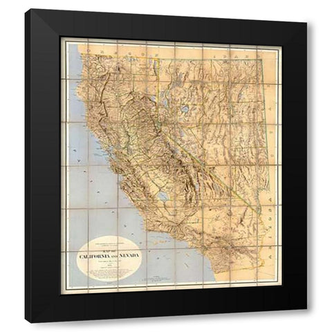 Map of California and Nevada, 1874 Black Modern Wood Framed Art Print by California Geological Survey