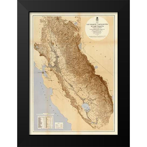 Map of The San Joaquin, Sacramento and Tulare Valleys, 1873 Black Modern Wood Framed Art Print by California Irrigation Commission