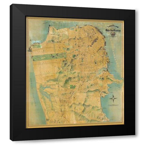The Chevalier Map of San Francisco Black Modern Wood Framed Art Print with Double Matting by Chevalier, August