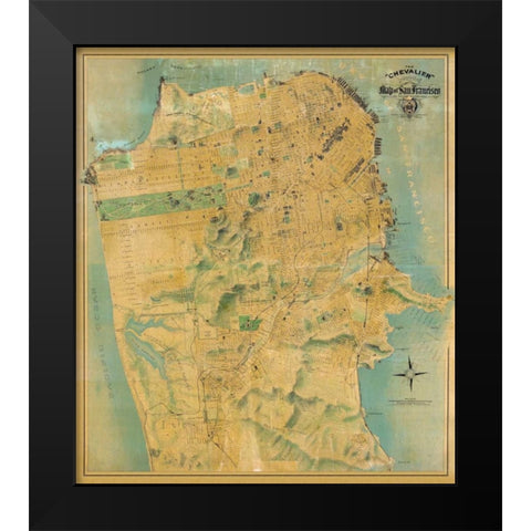 The Chevalier Map of San Francisco Black Modern Wood Framed Art Print by Chevalier, August