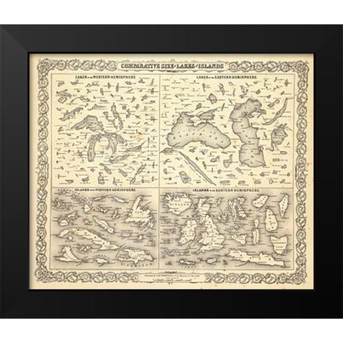 Comparative Size of Lakes and Islands, 1856 Black Modern Wood Framed Art Print by Colton, G.W