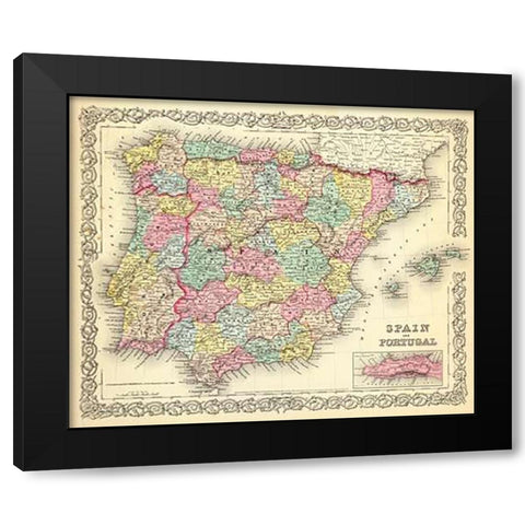 Spain and Portugal, 1856 Black Modern Wood Framed Art Print with Double Matting by Colton, G.W