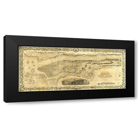 City and County of New York, 1836 Black Modern Wood Framed Art Print with Double Matting by Colton, J. H