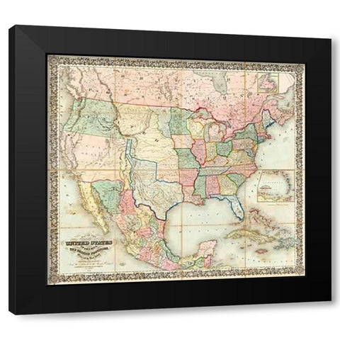 Map of The United States of America, 1848 Black Modern Wood Framed Art Print by Colton, J. H