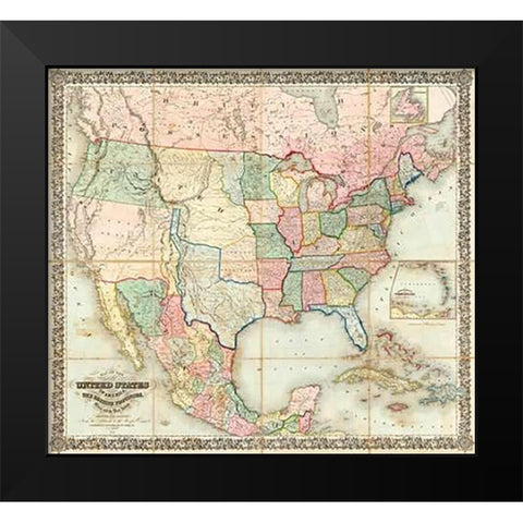 Map of The United States of America, 1848 Black Modern Wood Framed Art Print by Colton, J. H