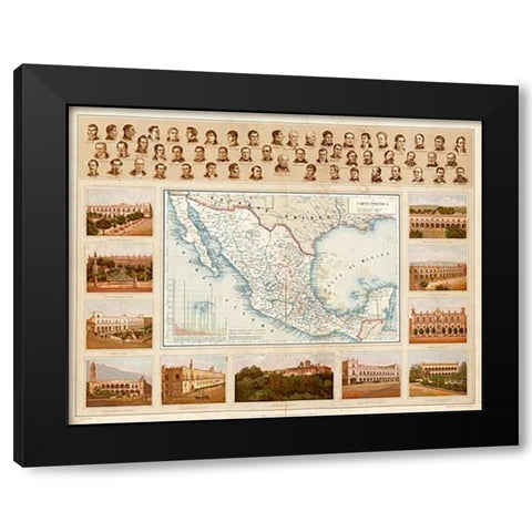 Carta Politica, 1885 Black Modern Wood Framed Art Print with Double Matting by Cubas, Antonio Garcia