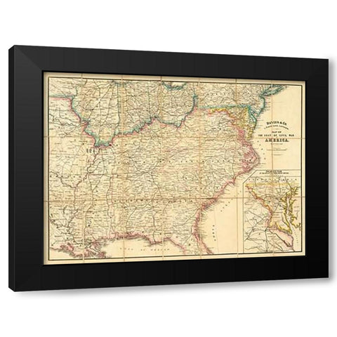 Map of The Seat of Civil War In America, 1862 Black Modern Wood Framed Art Print by Davies and Co.
