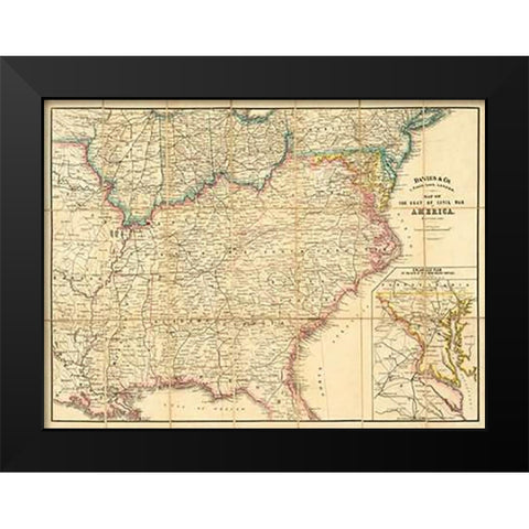 Map of The Seat of Civil War In America, 1862 Black Modern Wood Framed Art Print by Davies and Co.