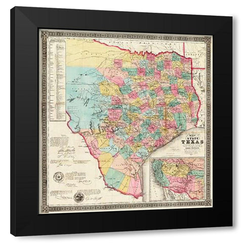 The State of Texas, 1856 Black Modern Wood Framed Art Print with Double Matting by De Cordova, Jacob