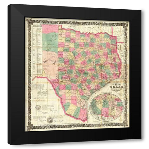 The State of Texas, 1867 Black Modern Wood Framed Art Print with Double Matting by De Cordova, Jacob