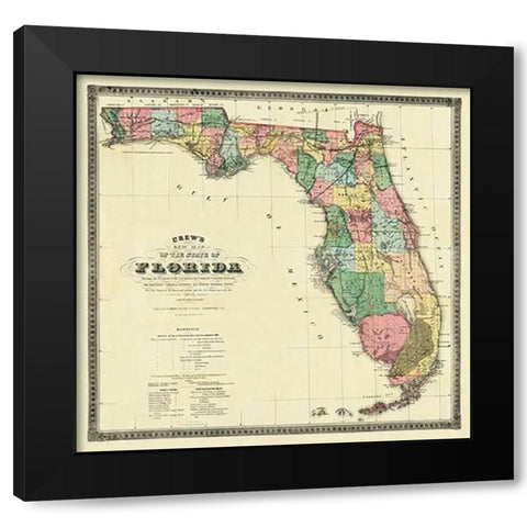 New Map of The State of Florida, 1870 Black Modern Wood Framed Art Print by Drew, Columbus