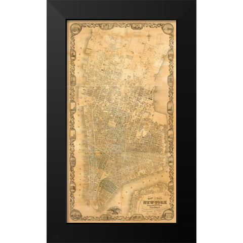 City of New York Extending Northward to 50th St., 1852 Black Modern Wood Framed Art Print by Dripps, Matthew