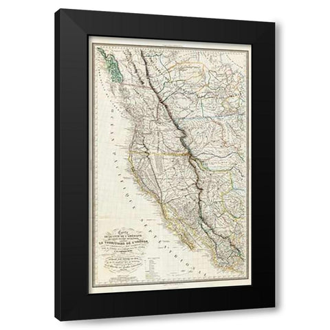 Carte de la cote de lAmerique, 1844 Black Modern Wood Framed Art Print by De Mofras, Eugene Duflot