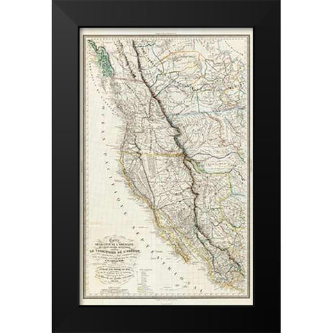Carte de la cote de lAmerique, 1844 Black Modern Wood Framed Art Print by De Mofras, Eugene Duflot