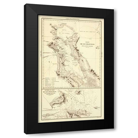 Port of San Francisco, California, 1844 Black Modern Wood Framed Art Print with Double Matting by De Mofras, Eugene Duflot